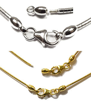 Omegareifen Silberketten Ø 1,5 mm mit abschraubbarer Hülse aus 925/Silber oder Silber Vergoldet in 40/42/45/50 cm